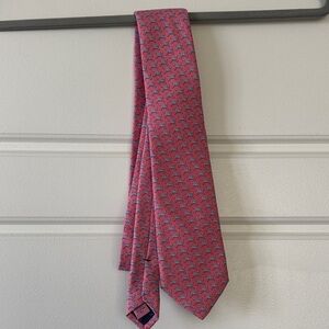 Vineyard Vines Pink Silk Tie with Blue Whale Motif